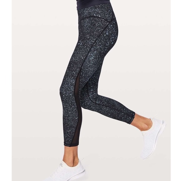 lululemon athletica Pants - Lululemon Train Times Pant 7/8 Leggings Mineralize Multi Black Mesh Blue Size 6